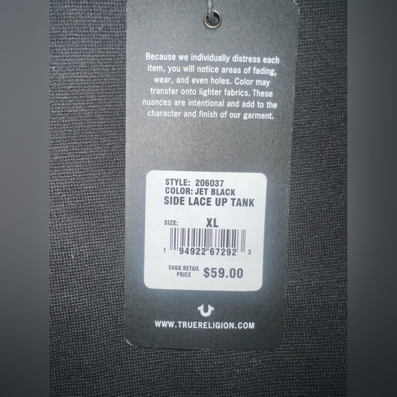TRUE RELIGION Lace up the side tank. Size XL - Picture 3 of 6